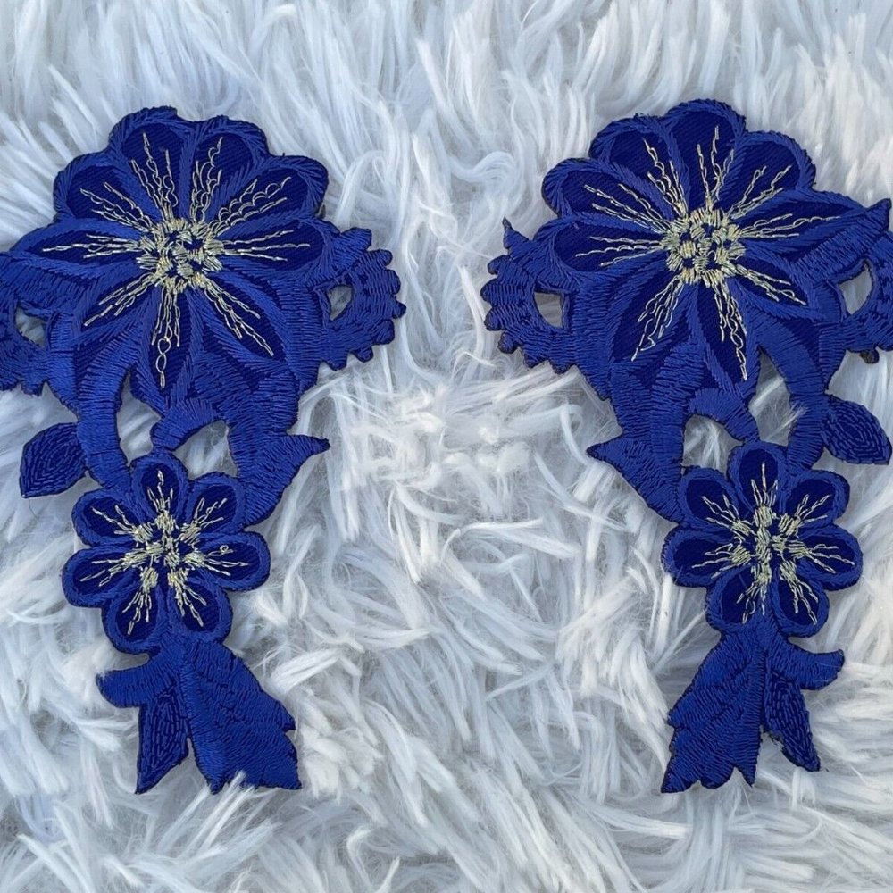 Blue Patch Iron On Embroidery Clothes Patches for Craft Jacket Jeans Set of 2